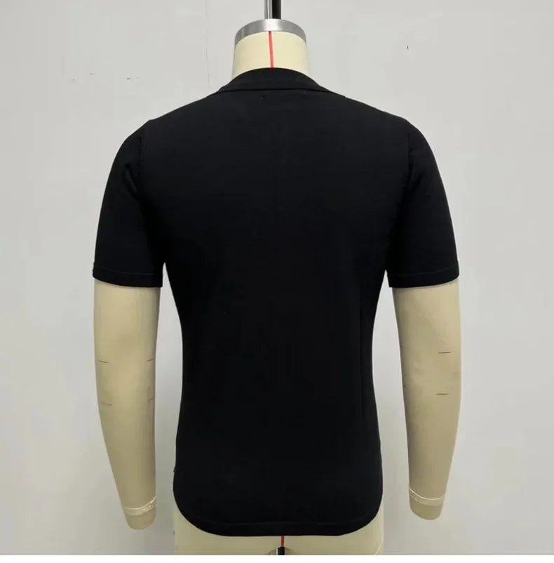 Men's Polo Shirts Vintage Striped Lightweight Knit Golf Shirts Classic Casual Short Sleeves Tops Male Business Social Shirt