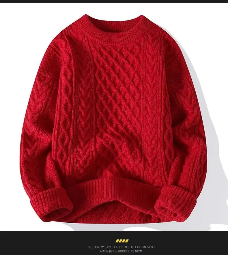 Trendy Knitted Sweater For Men Casual Round Neck Warm Inner Loose.