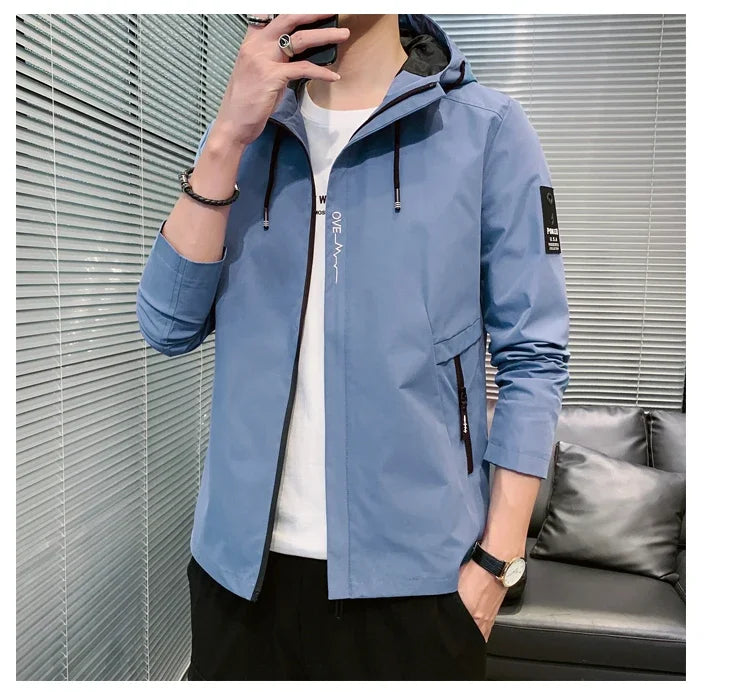 Fashion Solid Color Hooded Large Size Jacket Men's Casual.