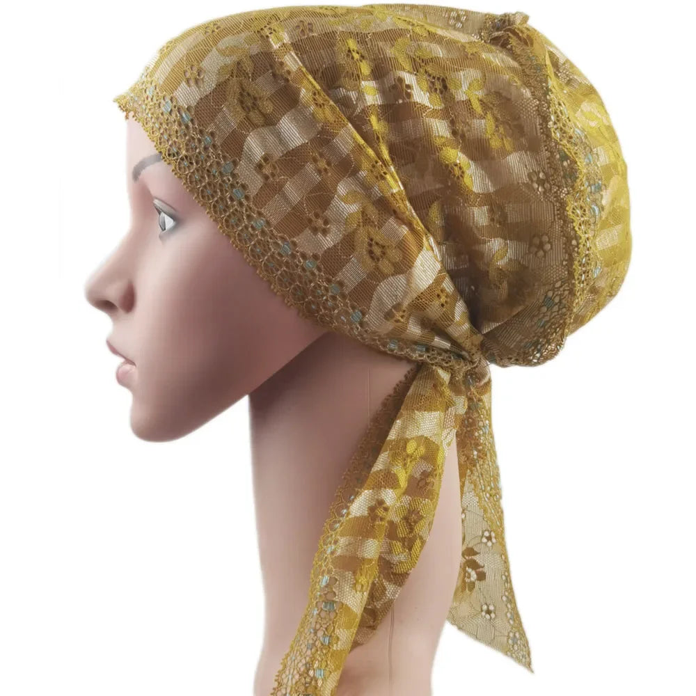 Muslim Women Head Scarf Lace Flower Underscarf Elastic Hijab  Cover Headwrap Chemo Cap Islam Headband Bonnet Turbante Mujer