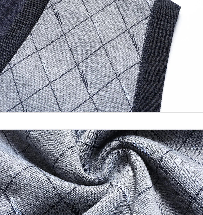 Men‘s V-neck Sweater Vest Autumn Winter Fleece Lining Knit.
