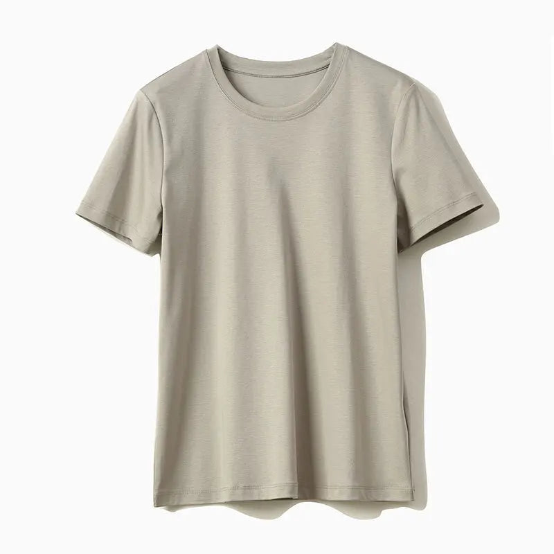 Summer Mercerized Cotton Women Silk T-shirts O Neck Short Sleeve Loose Straight T-shirts Casual Tees For Minimalist 2021