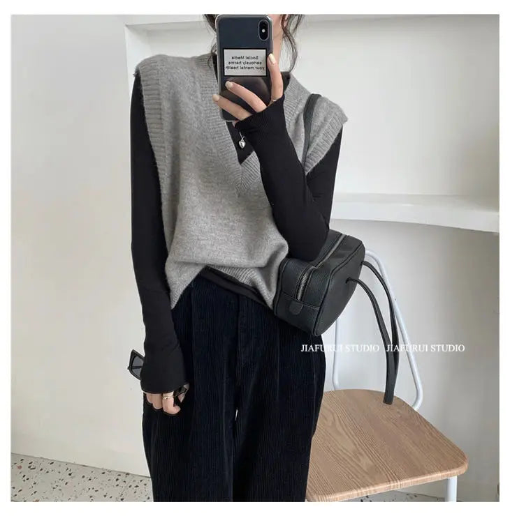 Sleeveless Knitted Sweater Vests Women Casual Solid Loose Outerwear .