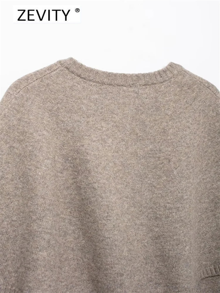Women O Neck Breasted Solid Color Knitted Shawl Sweater Jacket Female .