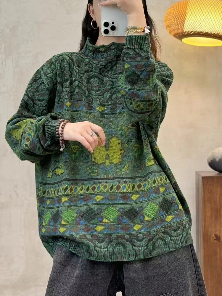 Amax luluE Fashion Pullover Woman Winter Printed Loose.