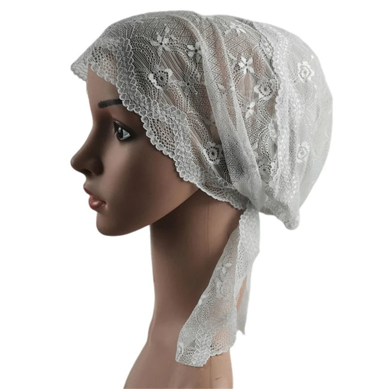 Muslim Women Head Scarf Lace Flower Underscarf Elastic Hijab  Cover Headwrap Chemo Cap Islam Headband Bonnet Turbante Mujer