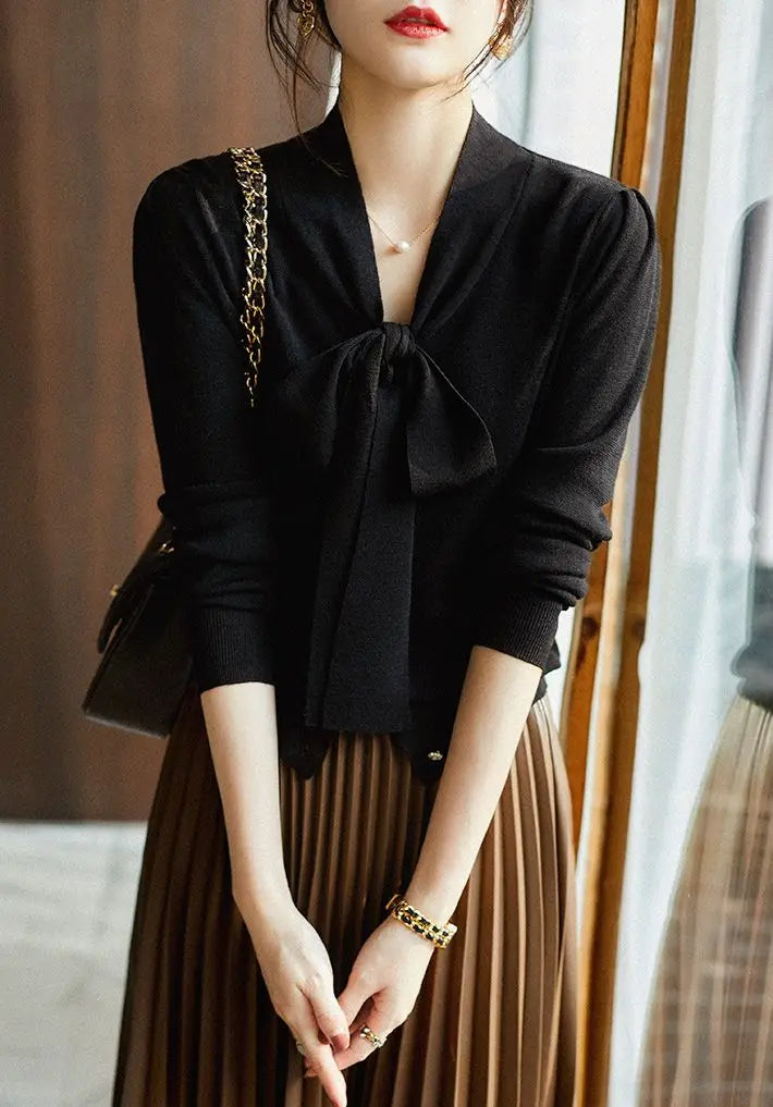 Women Clothing Fashion Elegant Scarf Collar Pullover Autumn Winter.