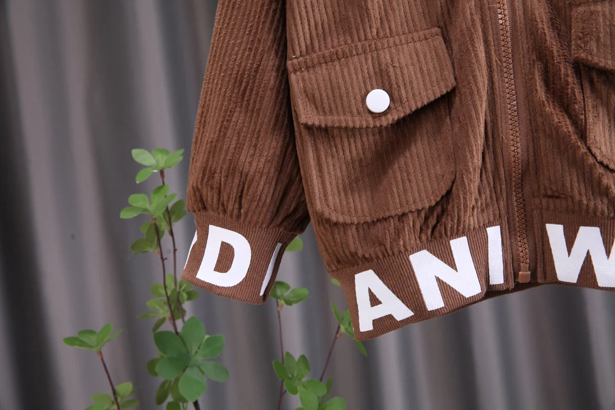 Baby boy clothes corduroy zipper long sleeved casual sports .
