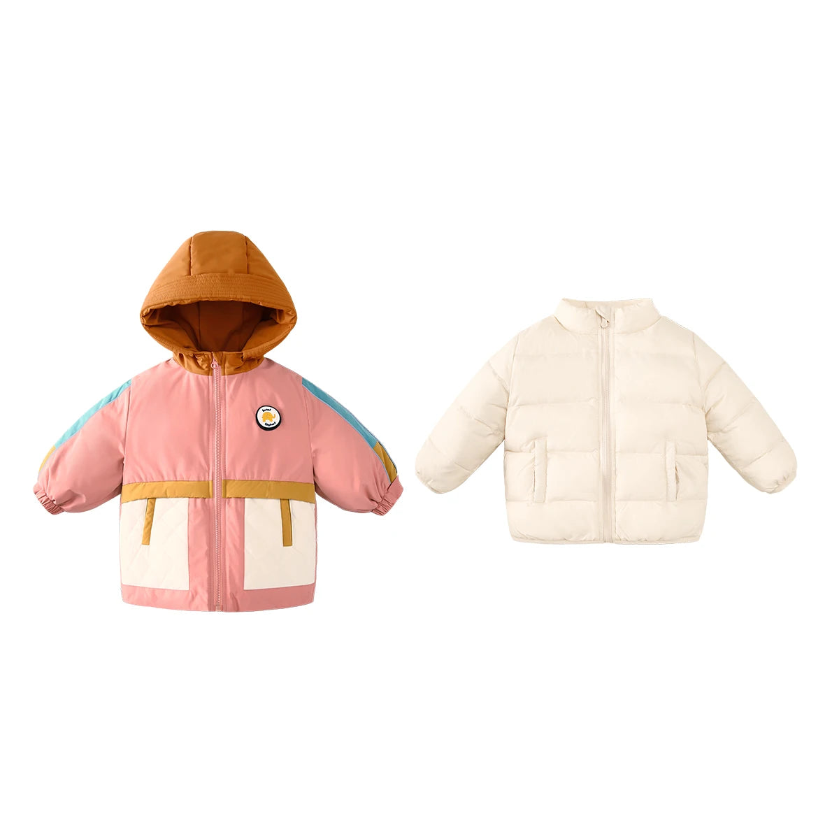 Amila Baby Down Jacket 2024 Winter New Boys Girls Fashion Patchwork Hooded Warm Overcoat Three in One with Pockets Kids Clothing