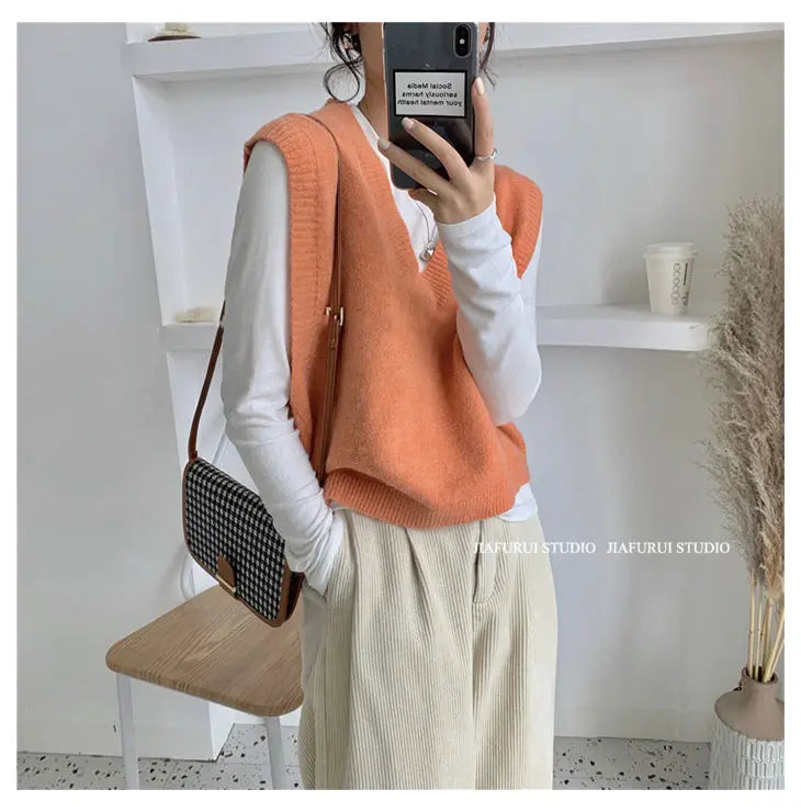 Sleeveless Knitted Sweater Vests Women Casual Solid Loose Outerwear .