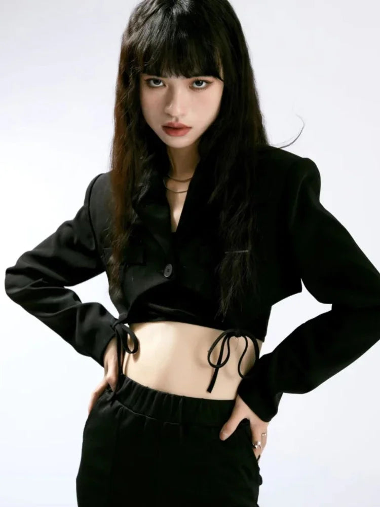 Cropped Bows Blazers for Women Y2k Clothes Harajuku Sexy High Street Coats