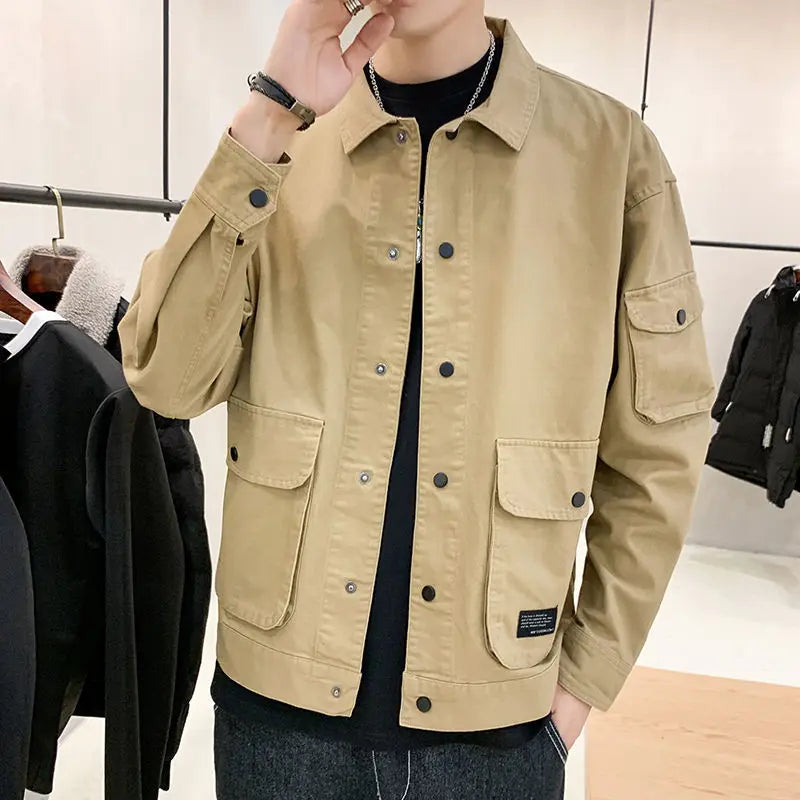 Men's Casual Jacket Spring Autumn Button Lapel Work Coat .