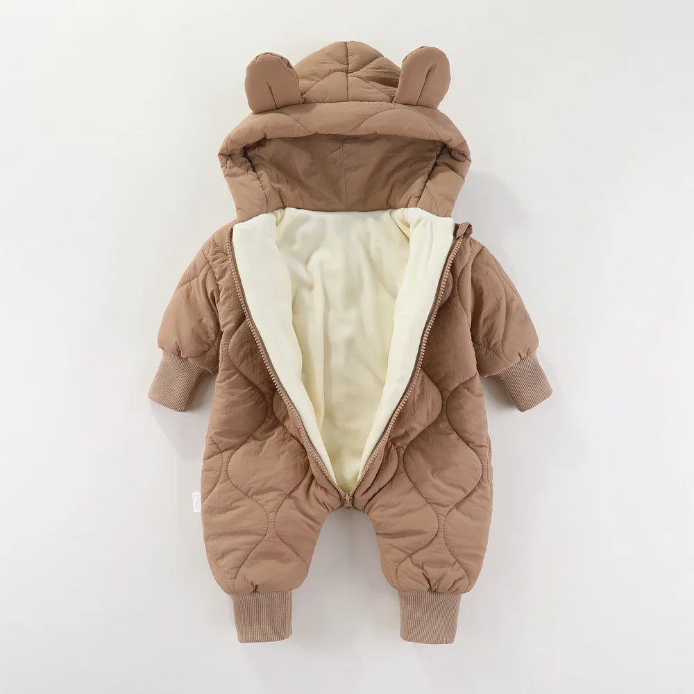 Newborn winter plush and thick cotton jacket Korean cartoon baby clothing baby jumpsuit 0-3 year old baby outdoor clothing