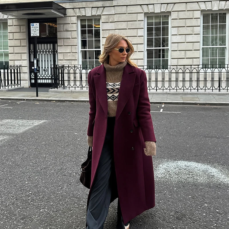 Faux Fur Long Jackets Women Casual Loose Lapel Double Breasted.