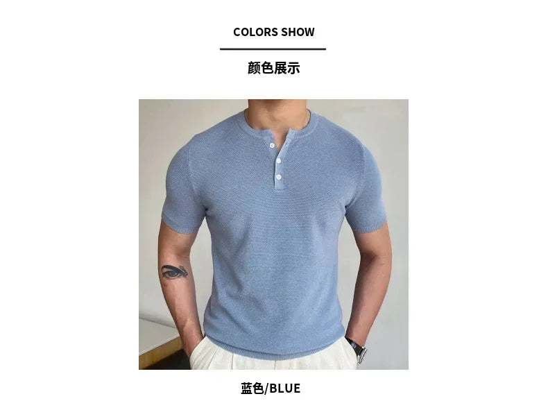 Men's Polo Shirts Vintage Striped Lightweight Knit Golf Shirts Classic Casual Short Sleeves Tops Male Business Social Shirt