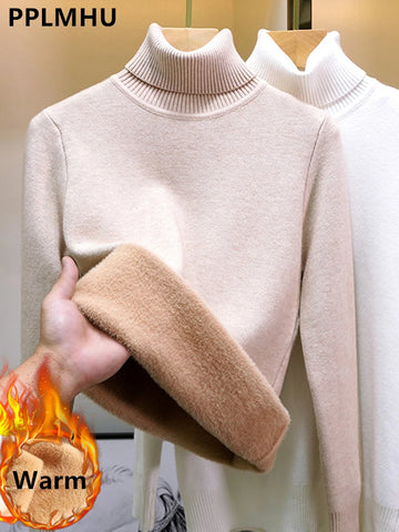 Turtleneck Winter Sweater Women Elegant Thicken Velvet.