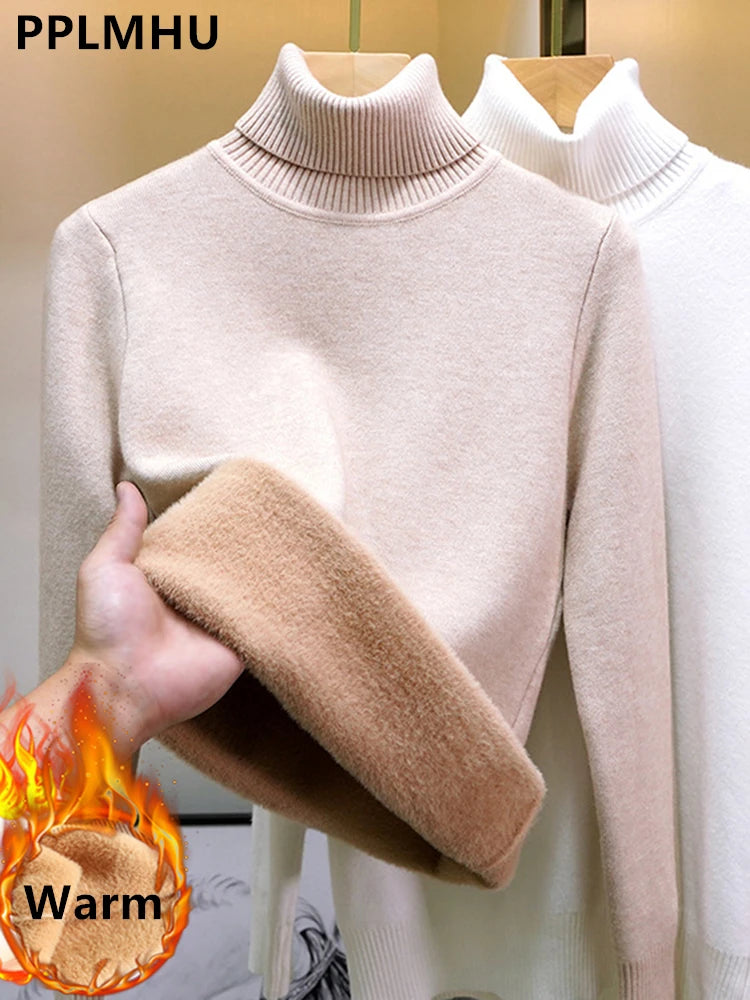 Turtleneck Winter Sweater Women Elegant Thicken Velvet.