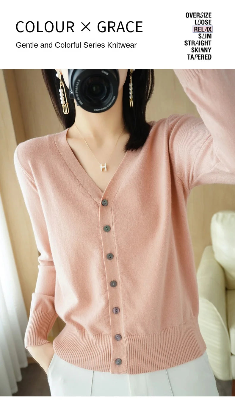 Cashmere Knit Cardigan V-Neck Solid Color Fashion High-Grade Comfortable.