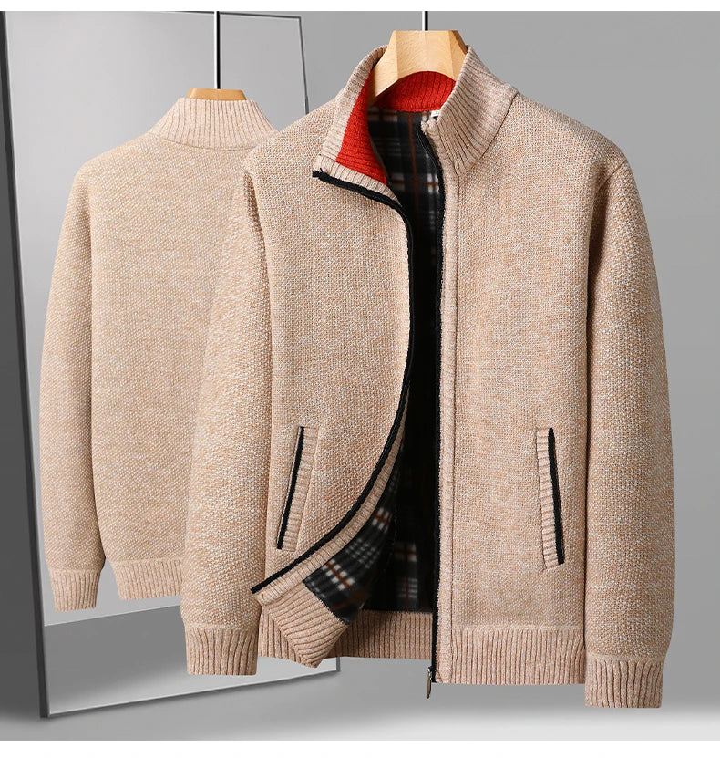 Men's Knitted Cardigan Jacket Autumn Winter Plush Sweater Men's.