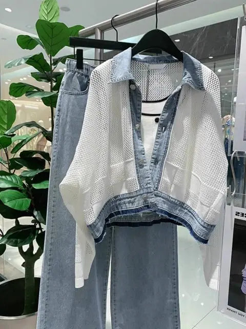 Women Clothing Streetwear Fashion Coats Patchwork Denim .