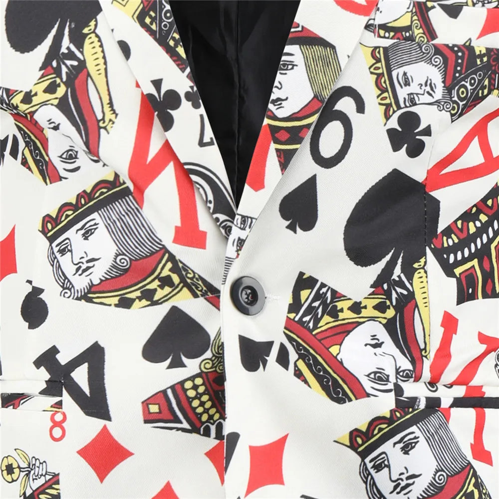 Two Piece,Poker Pattern Printed Decorative Jacket.