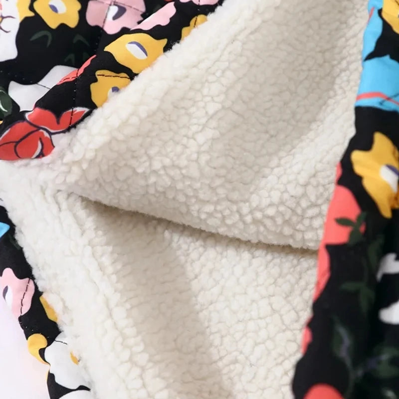 Maemukilabe Floral Print Loose Quilted Jacket .