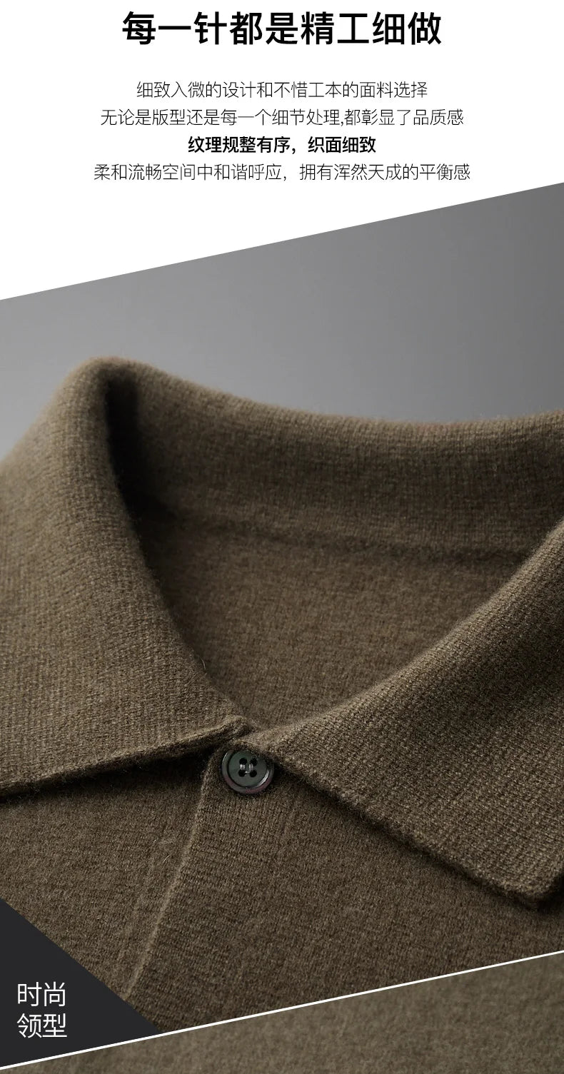 Autumn/Winter Cashmere Cardigan Men's Polo Neck Sweater.