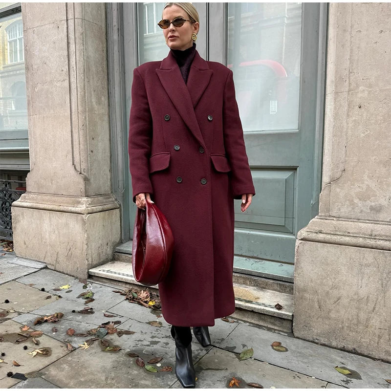 Faux Fur Long Jackets Women Casual Loose Lapel Double Breasted.