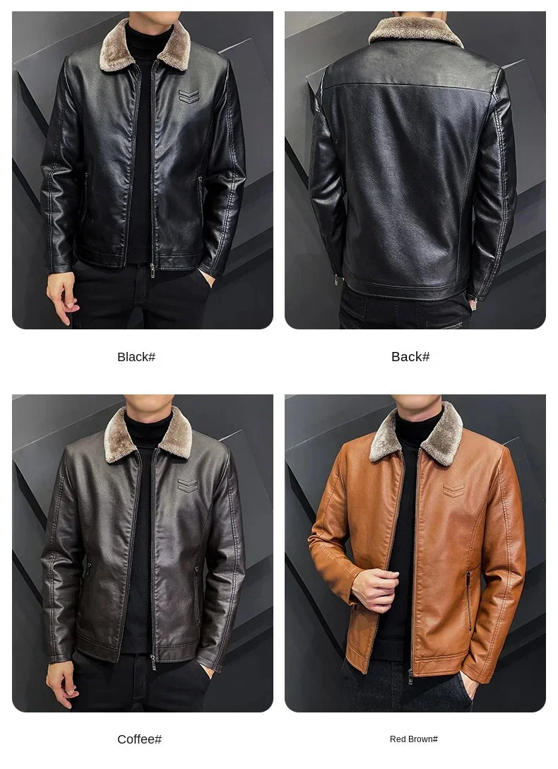 Brand Leather Jacket Men's Winter Motorcycle Clothes Leanther Jacket .