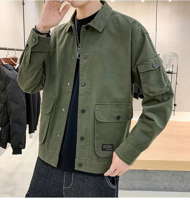 Men's Casual Jacket Spring Autumn Button Lapel Work Coat .