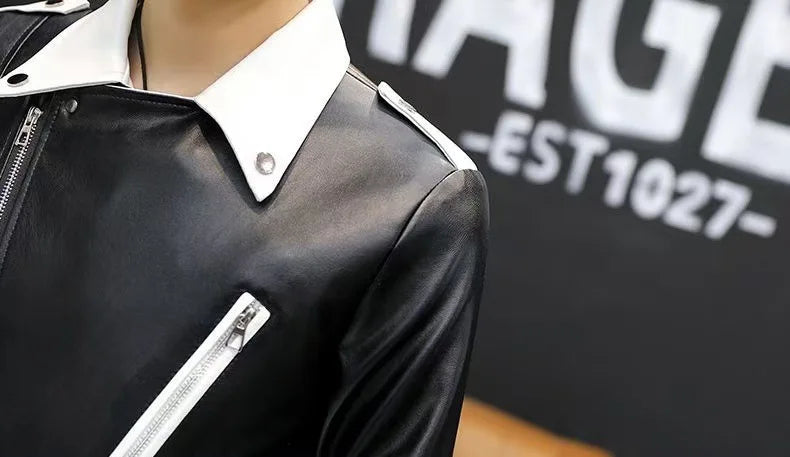 men's new handsome, new oblique zipper, casual color matching .