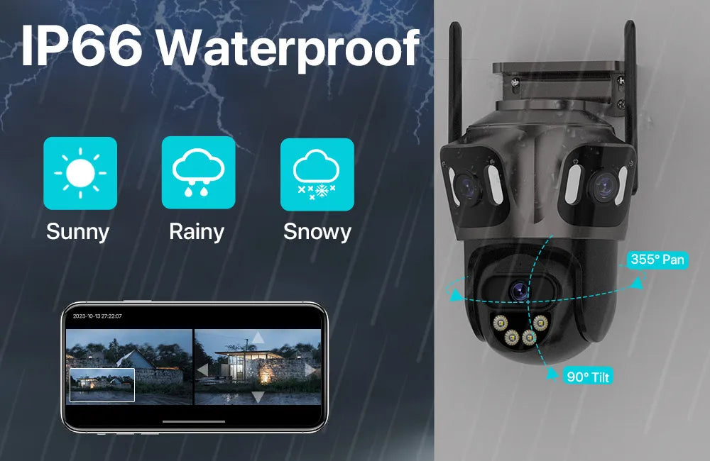 6K HD Outdoor IP Camera WiFi Three Lens