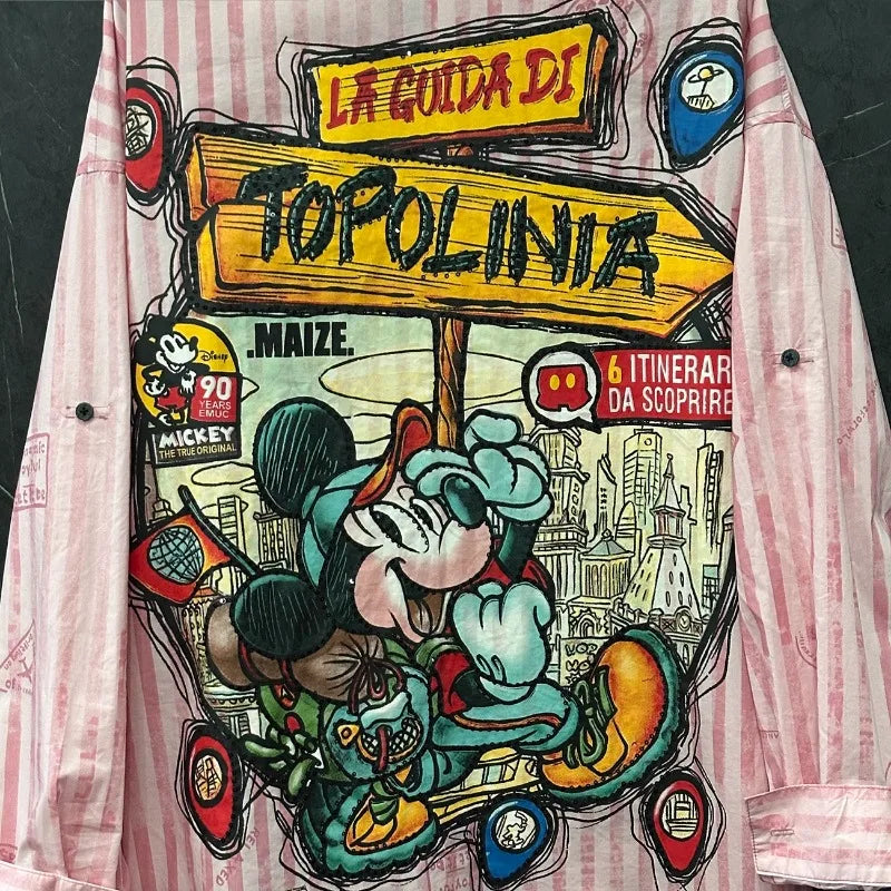 Spring and Summer New Cartoon Design Striped Long-sleeved Shirt Women's