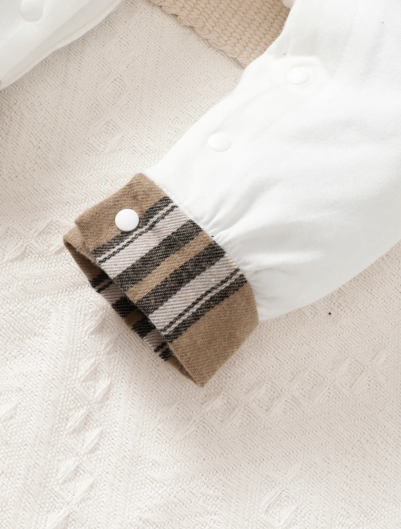 2Pcs Baby Boy Lapel Checkered Bodysuit+Hat Set .