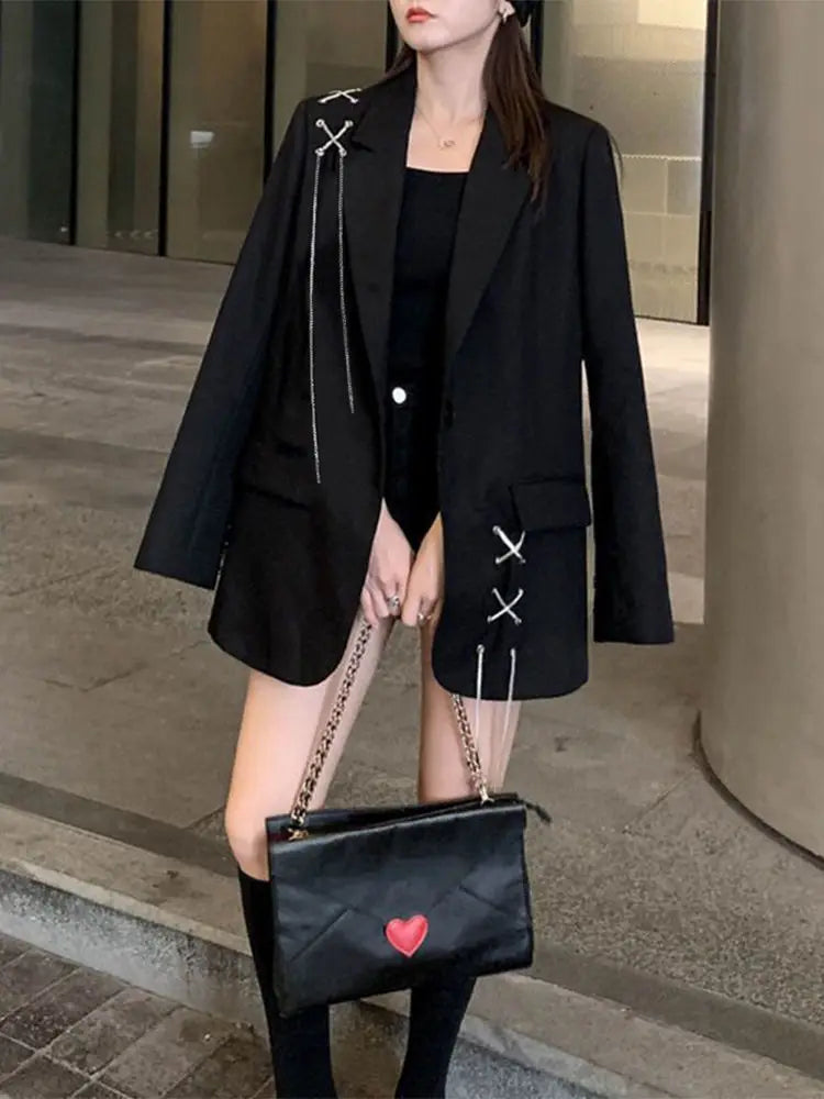 Black Blazer Women Clothing Ropa Mujer Streetwear .