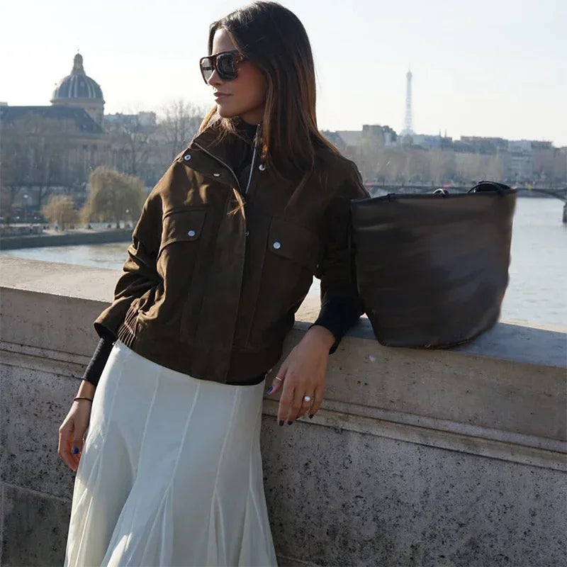 Street Suede Women's Jackets Vintage Brown.