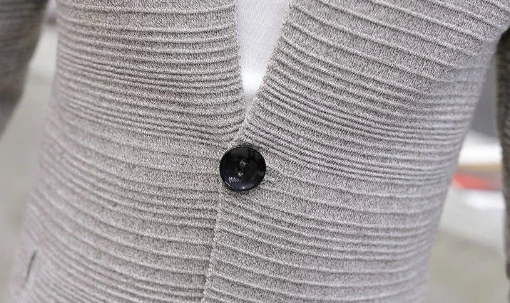 Knit Sweater Male Men's Clothing Cardigan Black Slim Fit Plain .
