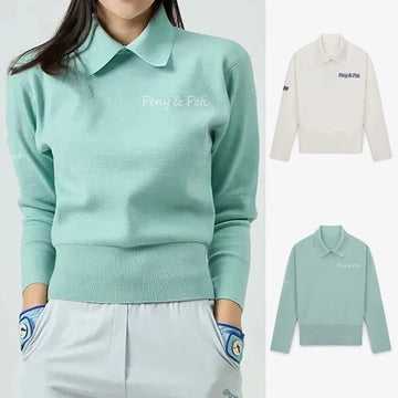 Women Pullover Sweaters Long Sleeve Golf Tops Tshirt Collar Polo Sweater .