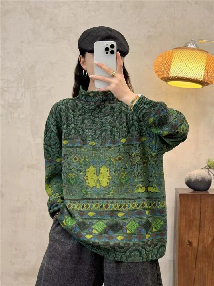 Amax luluE Fashion Pullover Woman Winter Printed Loose.