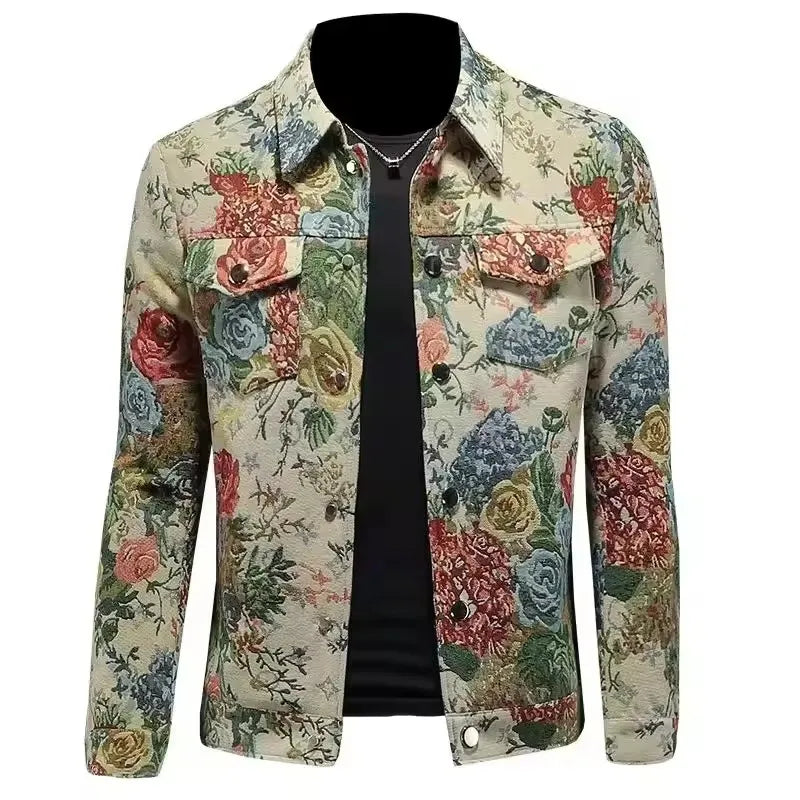 spring new arrival coat male high quality casual flower pattern jacket .