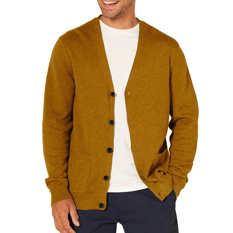 New Spring Men's Long Sleeved Cardigan Wool Sweater.