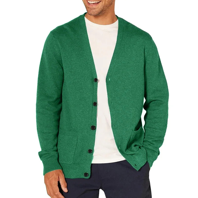 New Spring Men's Long Sleeved Cardigan Wool Sweater.