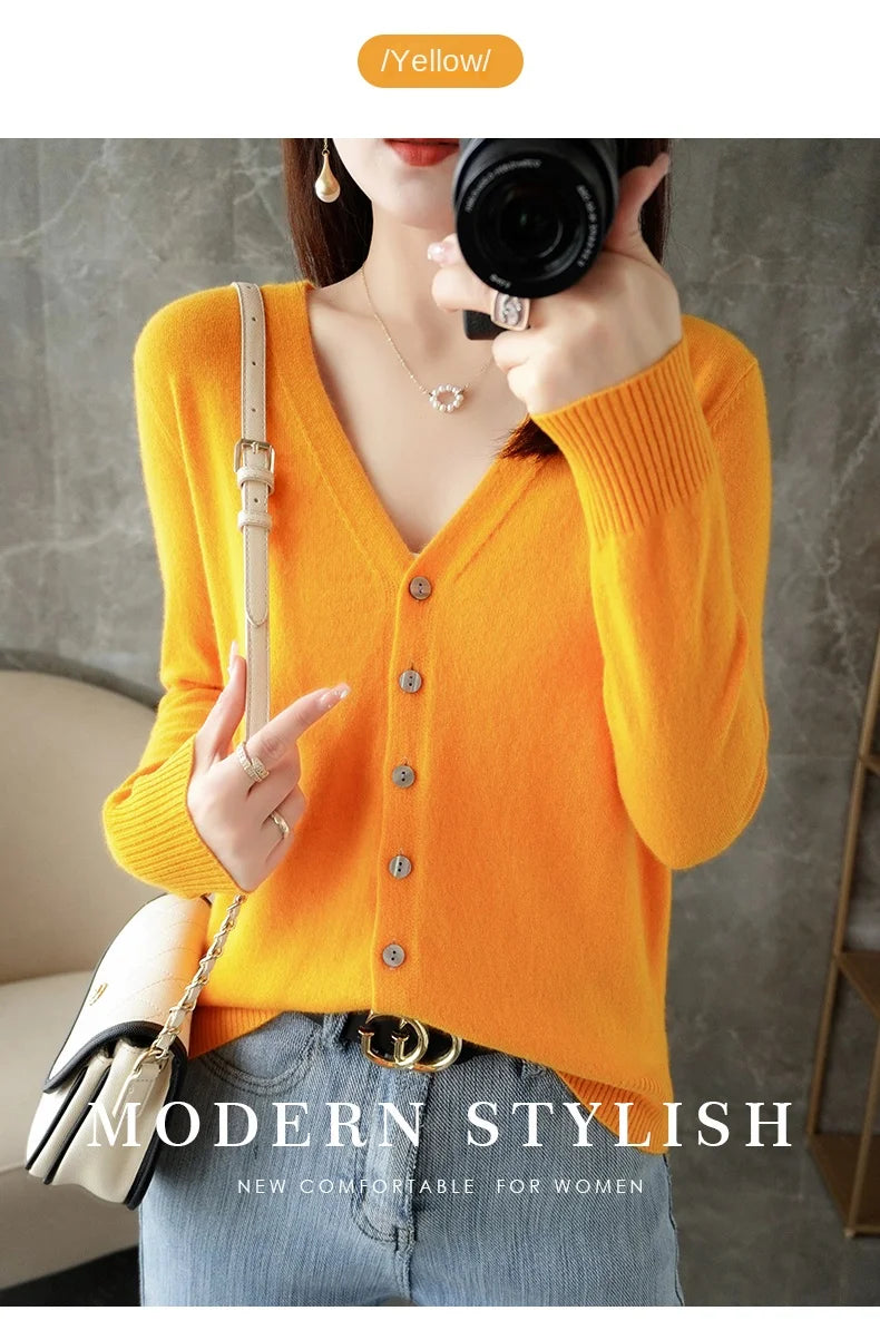 New V-Neck Temperament Small Fragrant Wind Women Loose Sweater .