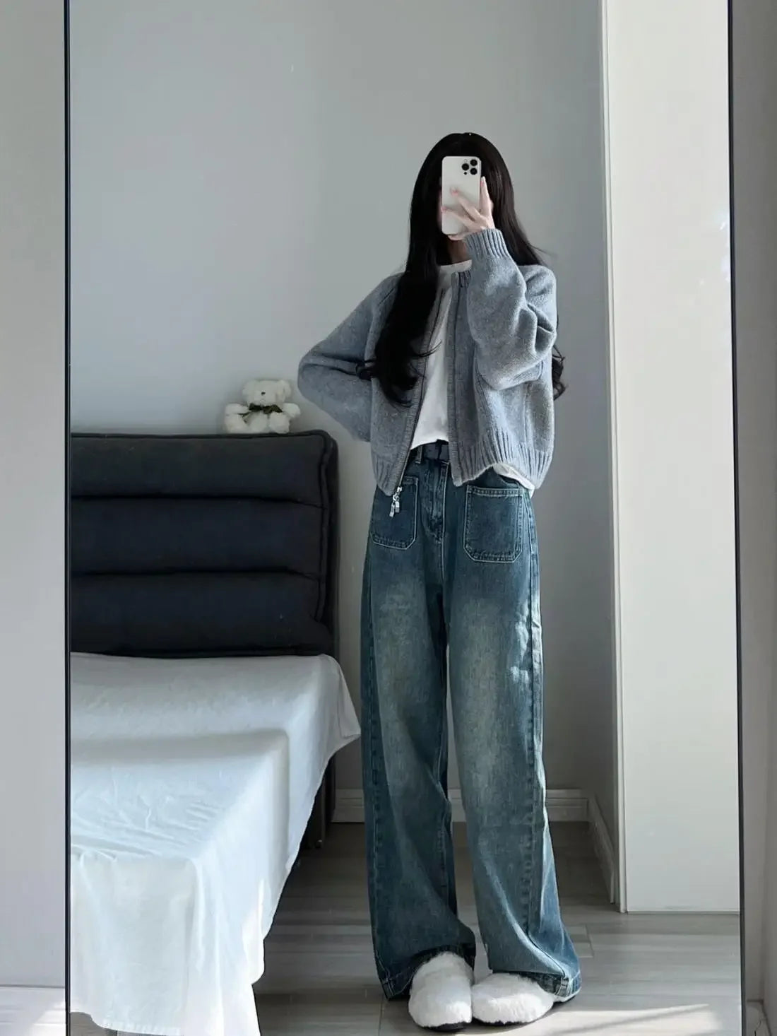 Gray Short Sweater Coat Women Clothing Autumn Winter New Loose .
