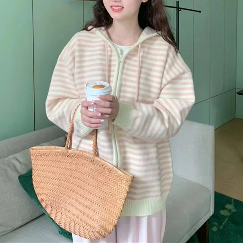 Striped Knit Cardigan Autumn and Winter New Loose Sweet.