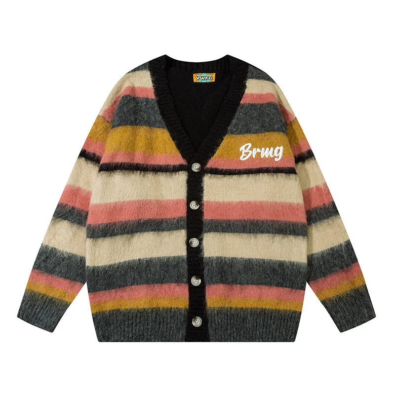 Weird Puss Knitted Colorful Stripe Jacket Women Cardigan .