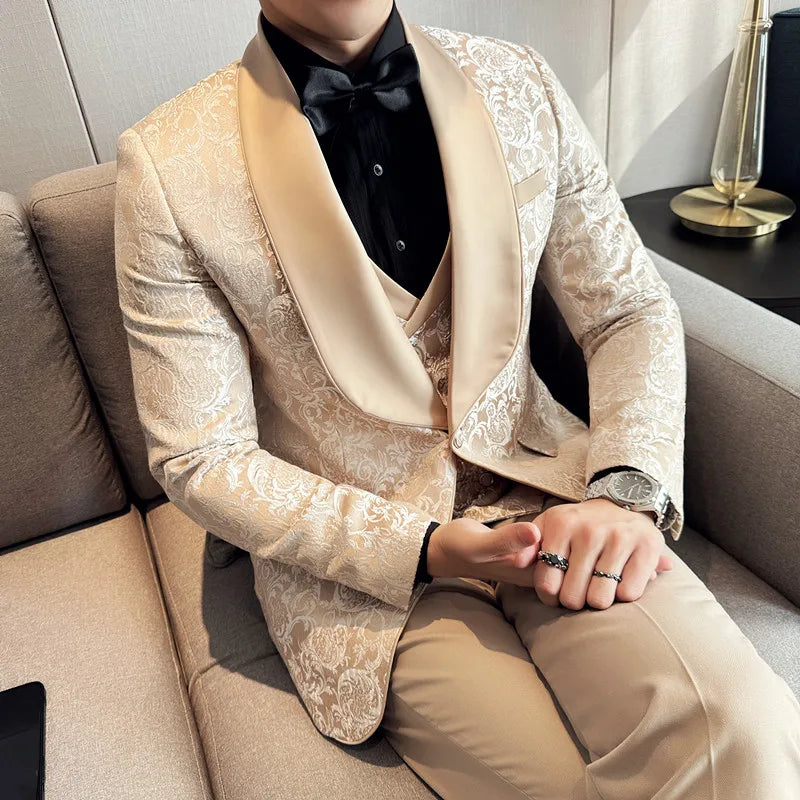 Spring  Men's British Style Business Casual Three-Piece Suit .