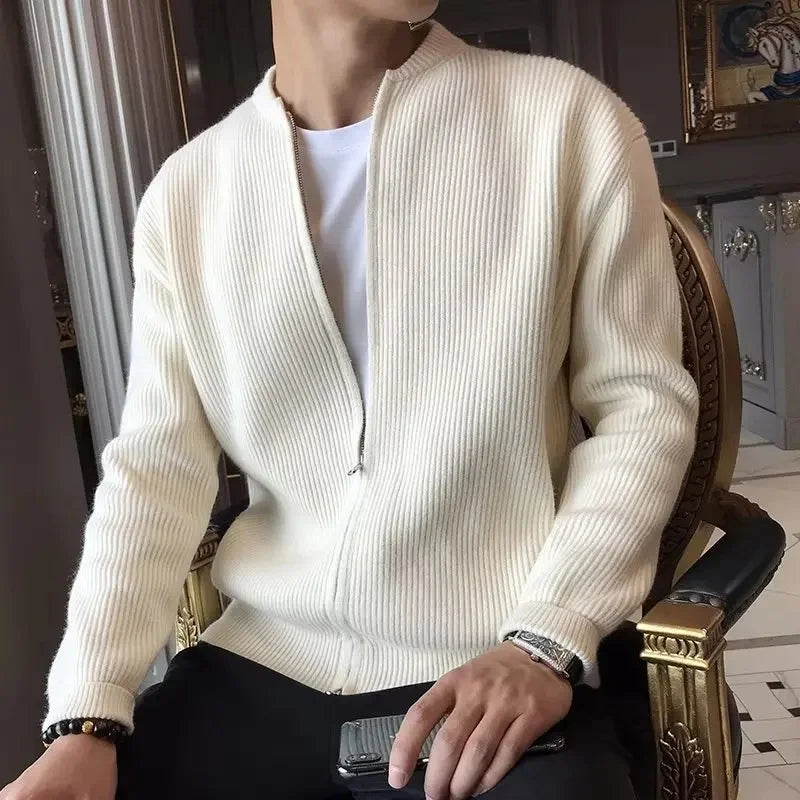 Men's V-neck Knitted Sweater Long Sleeve Solid Color Spring.