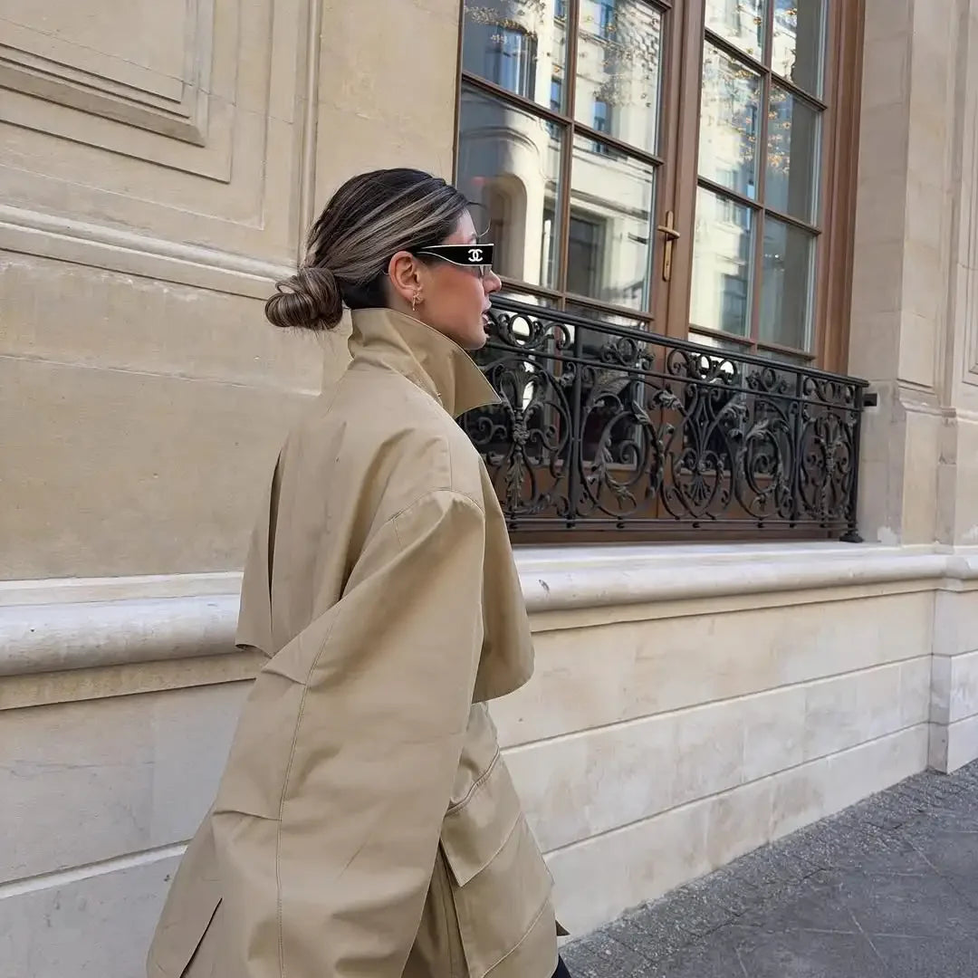 Single Breasted Khaki Belt Trench Coat Women.