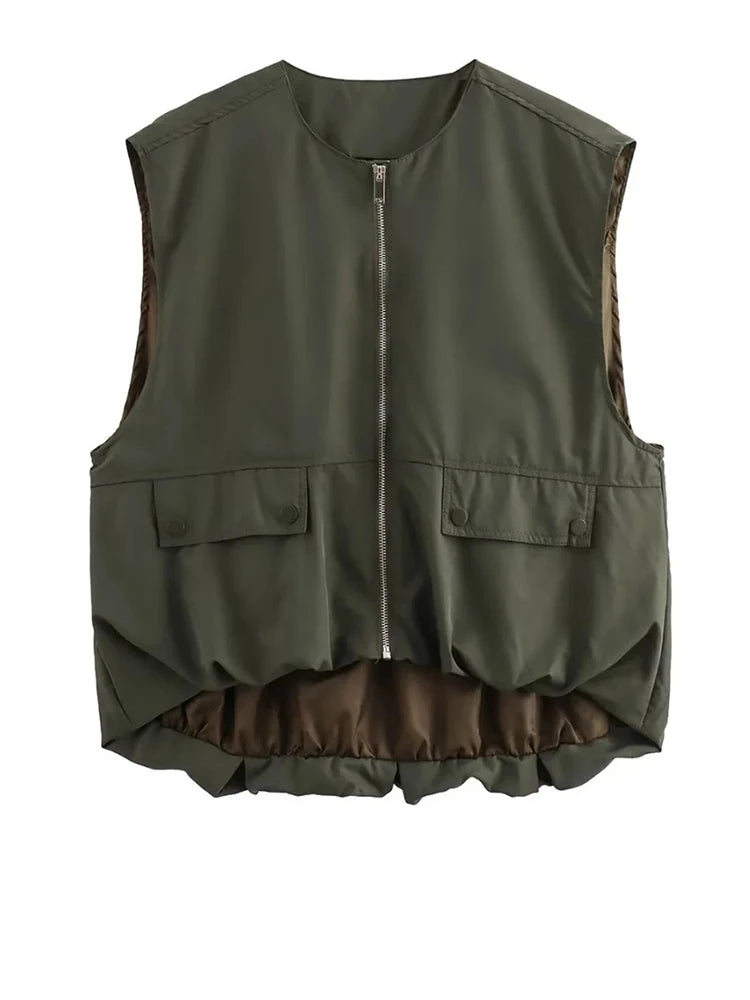Women Yellow Pocket Irregular Big Size Casual Vest New V-collar.